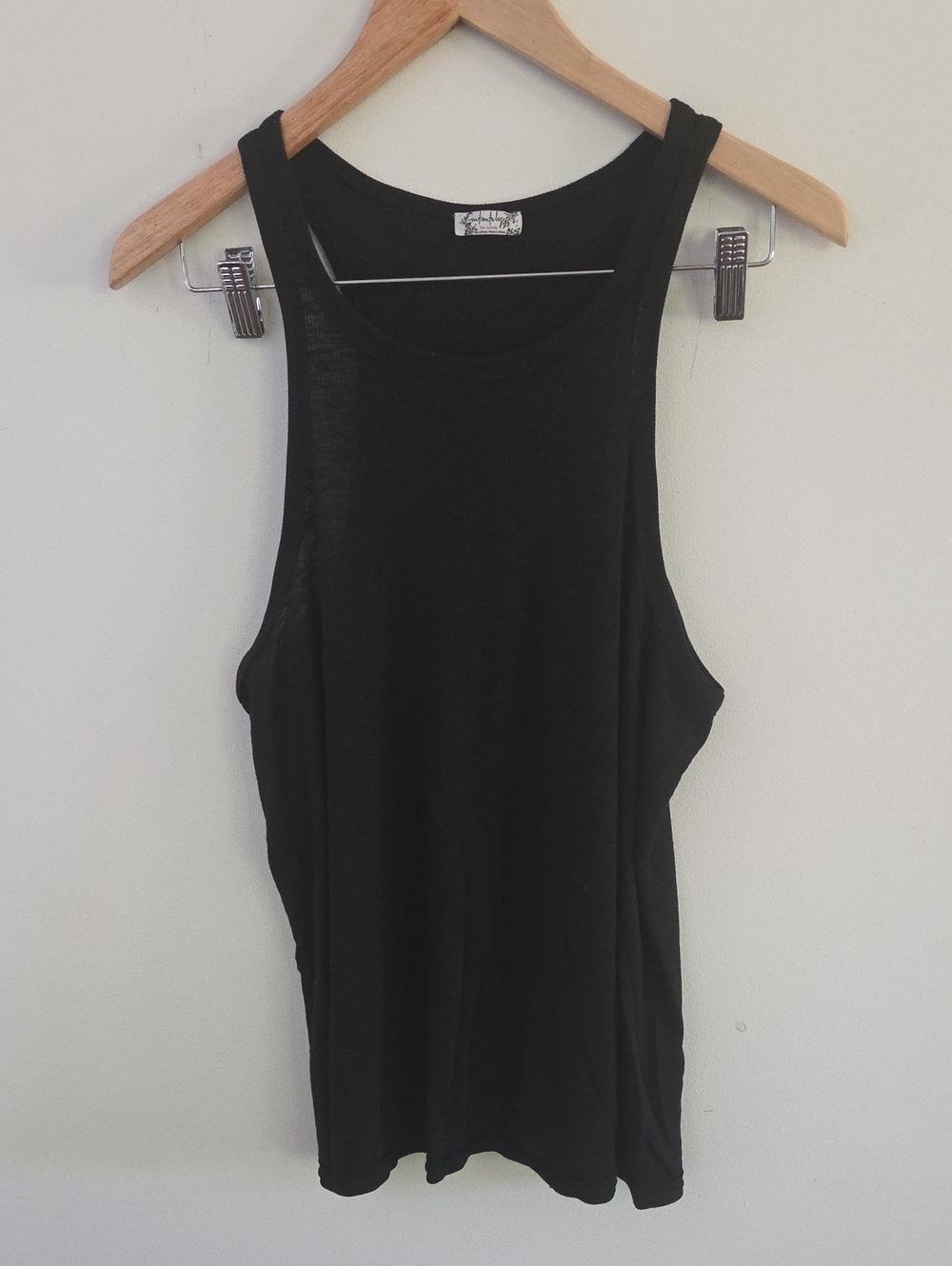 Free People Black Ribbed Racerback Loose Fit Tank Top